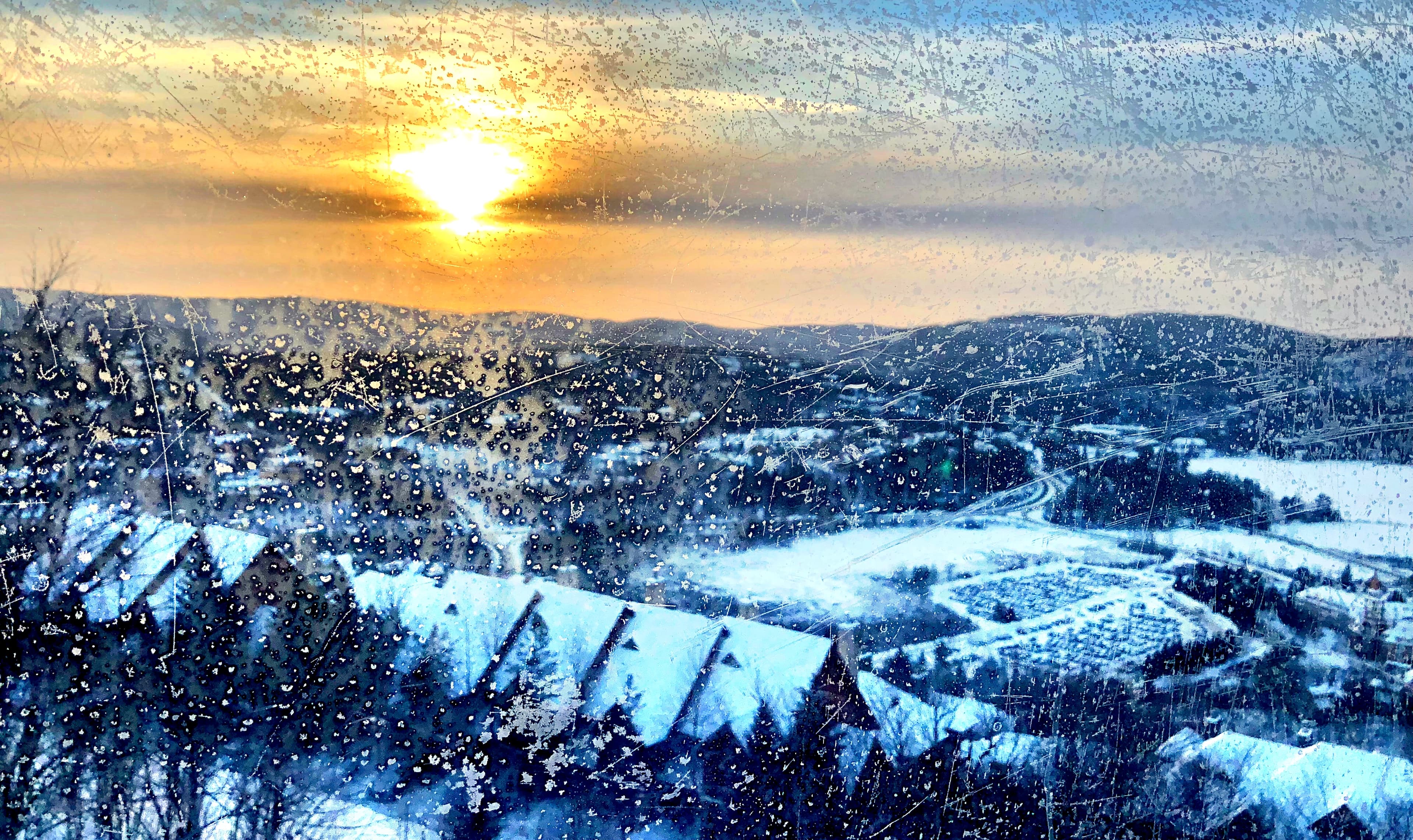 Frosty sunset over Mont-Tremblant, view from the cable car